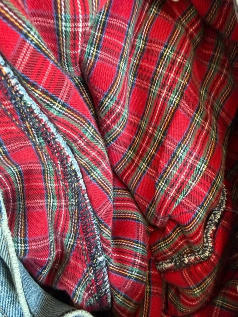 Vintage LL Bean Jeans Womens 6 Regular Red Flannel Lined Plaid‎ Distressed Denim